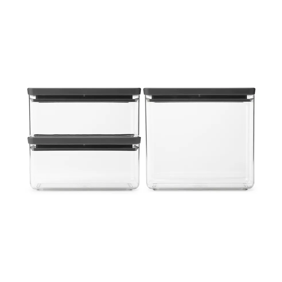 TASTY+ stackable container 3 pieces 2x1.5 L+3.5 L, Dark grey Brabantia