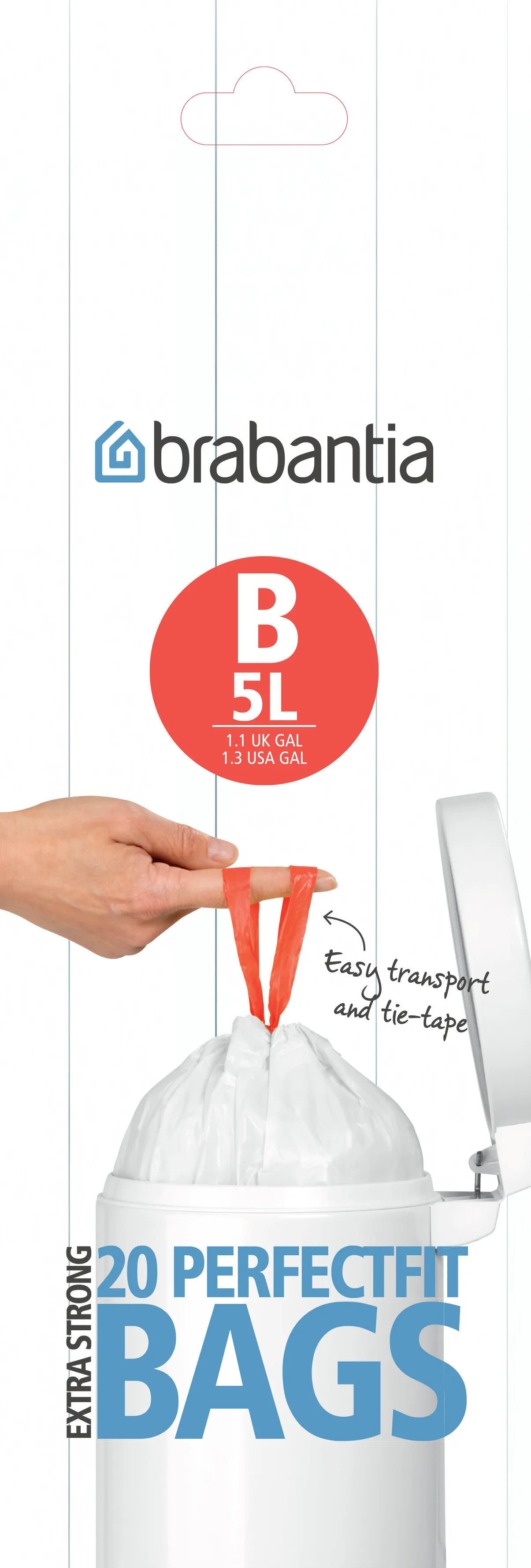 Brabantia Waste Bags B, 5Ltr 20 bags/roll 5 L | Scandinavian Design | Pedal bins | White