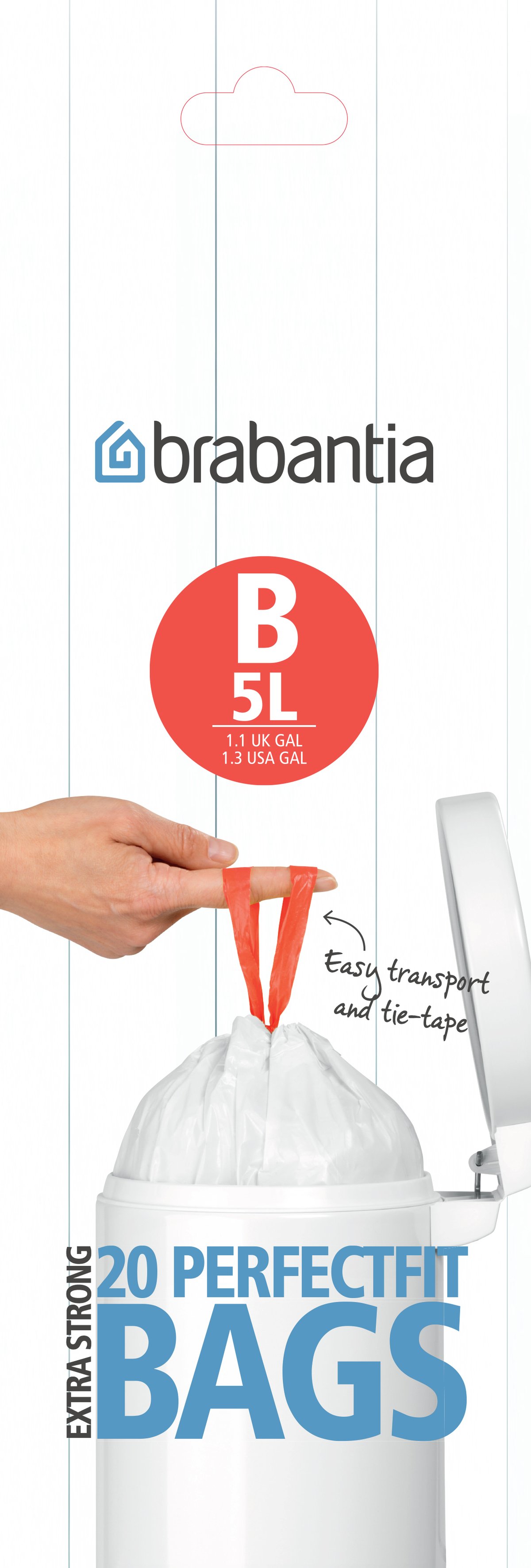 Brabantia Waste Bags B, 5Ltr 20 bags/roll 5 L | Scandinavian Design | Pedal bins | White