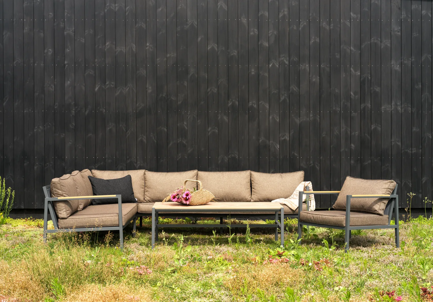 Cap sofa group, Anthracite-brown, 6-seater Brafab