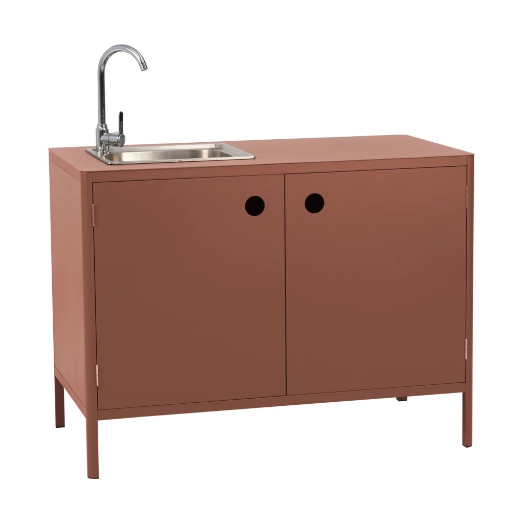 Kelia outdoor kitchen base cabinet with sink, Zin red, 121x90x64 Brafab