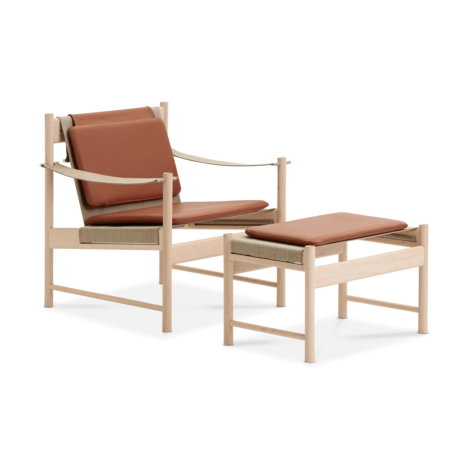 HB lounge chair, White oiled maple-leather brandy Brdr. Krüger