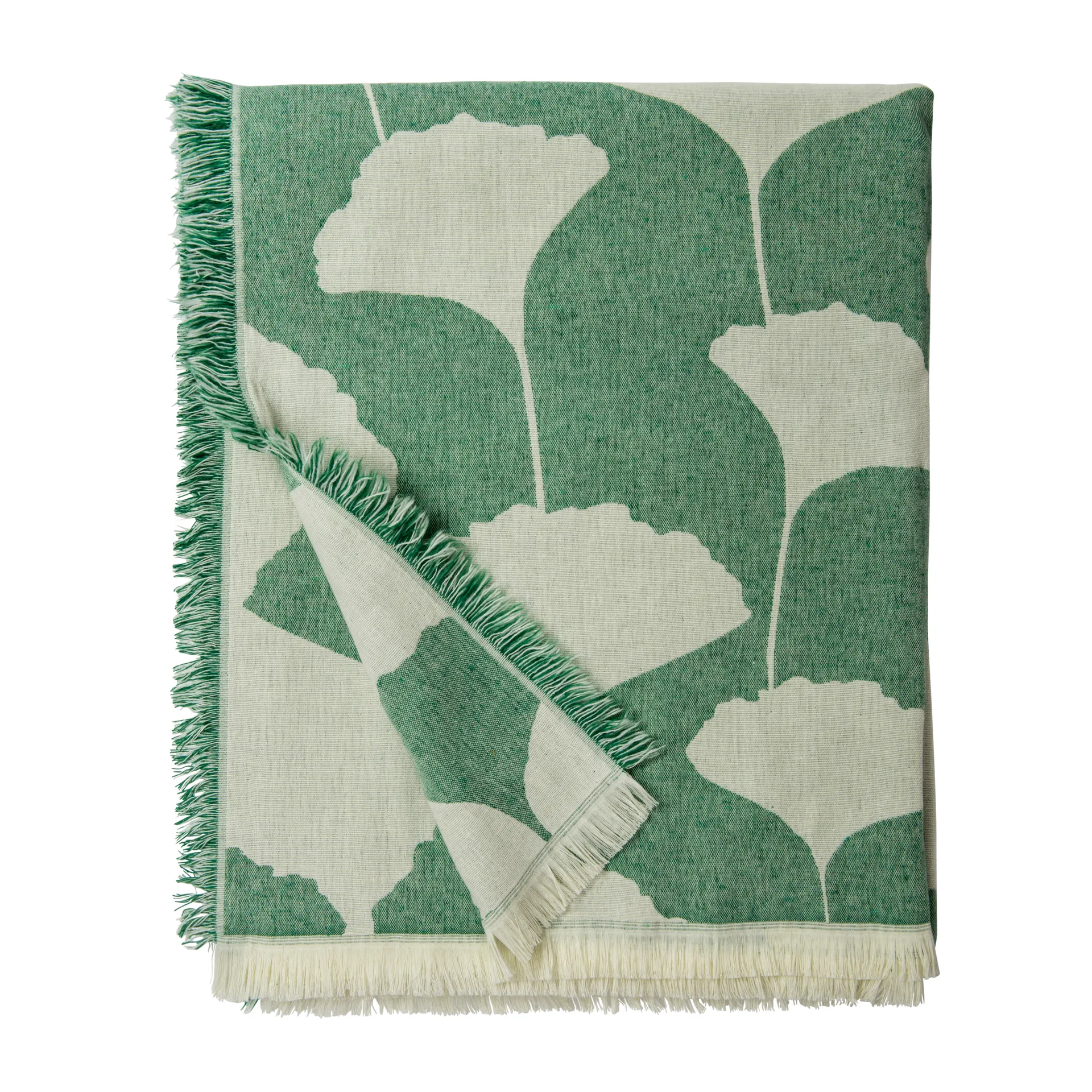 Ginko cotton throw 130x170 cm, Green-white (Emerald) Brita Sweden