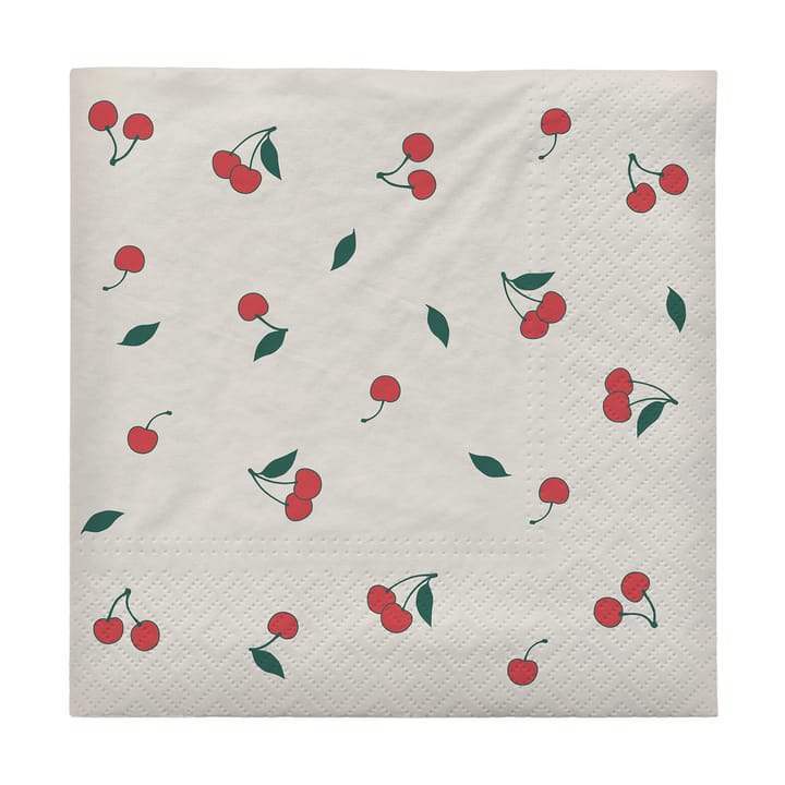 Cherry napkins 33x33 cm 20-pack - Off white-red - Broste Copenhagen
