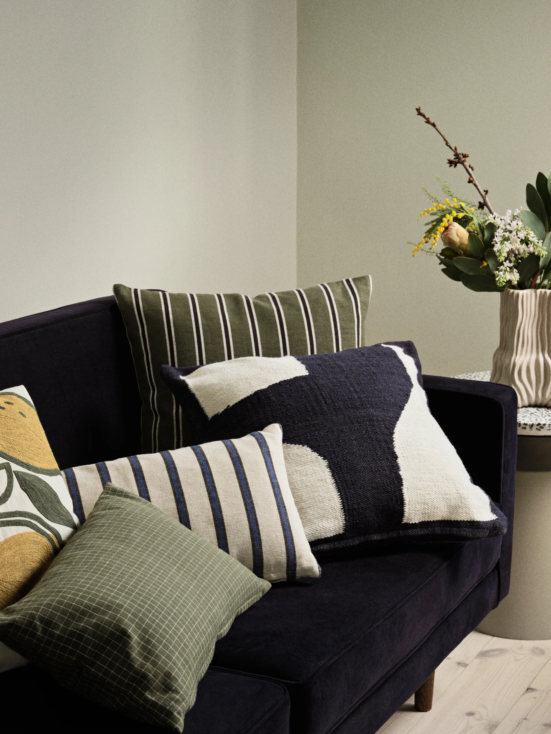 Dagmar cushion cover 30x50 cm, Off white-intense blue Broste Copenhagen