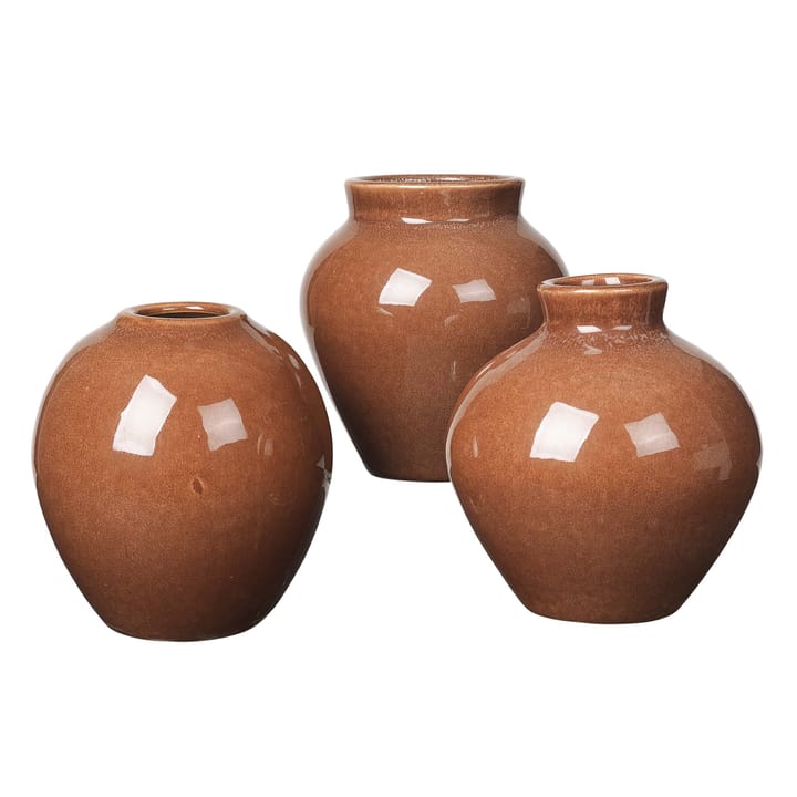 Ingrid ceramic vase 14.5 cm 3-pack - caramel cafe - Broste Copenhagen