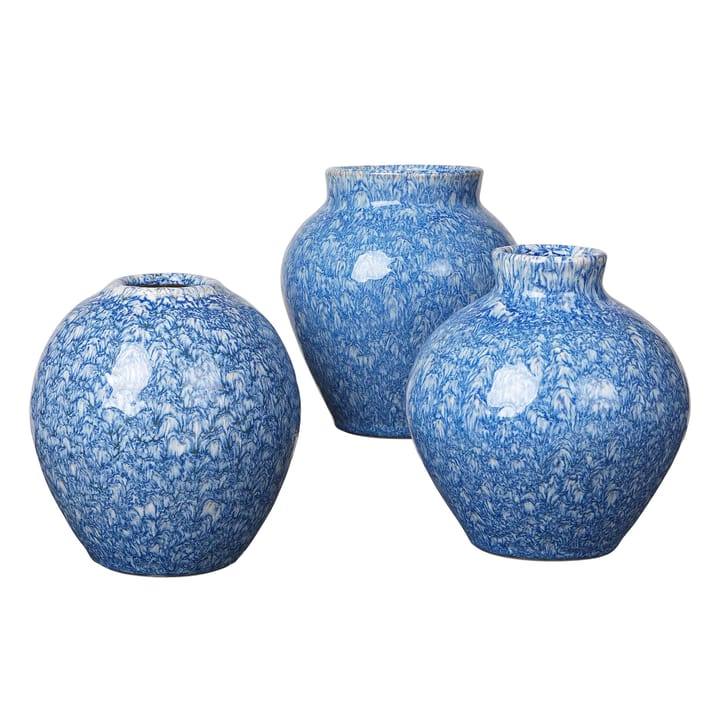 Ingrid ceramic vase 14.5 cm 3-pack - insignia blue-white - Broste Copenhagen