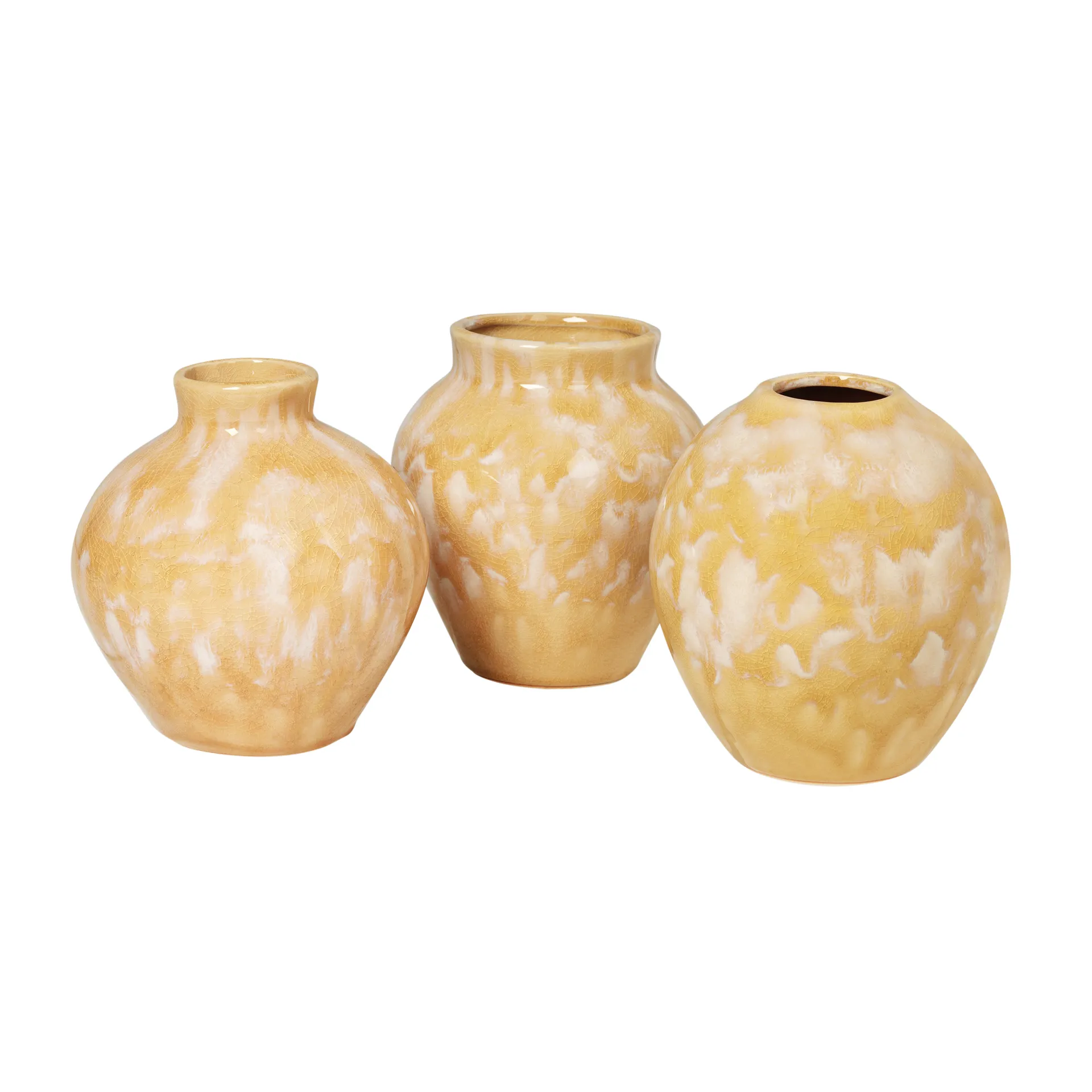 Ingrid ceramic vase 14.5 cm 3-pack, tawny olive yellow Broste Copenhagen