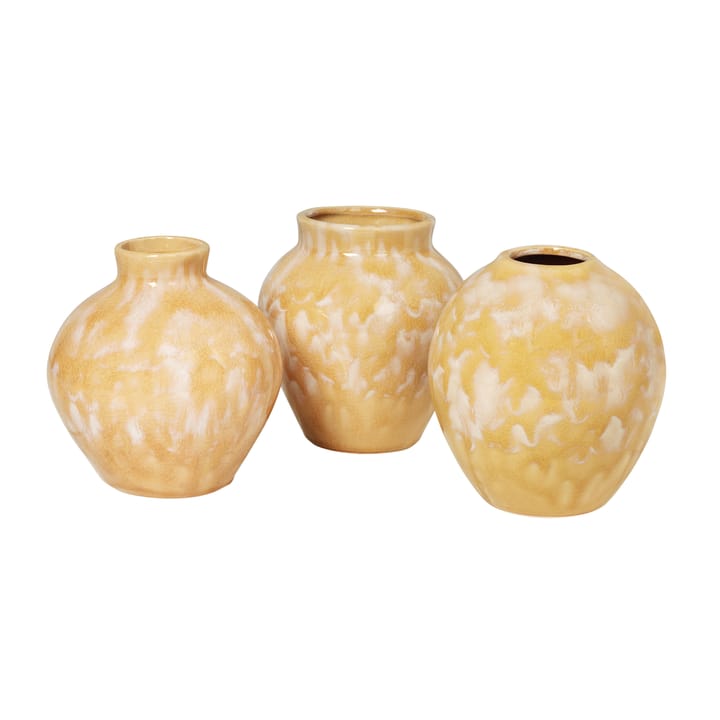Ingrid ceramic vase 14.5 cm 3-pack - tawny olive yellow - Broste Copenhagen
