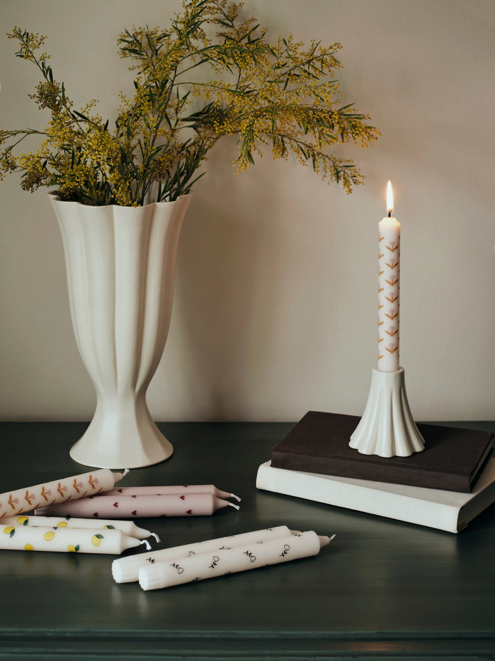 Mai taper candles 2-pack, White-black Broste Copenhagen