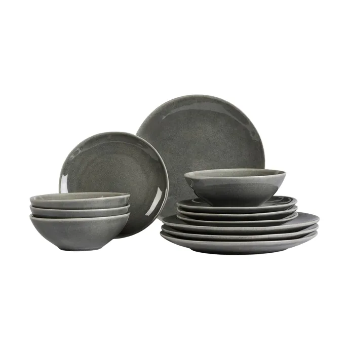 Broste Copenhagen Nordic Rain dinner set 12 pieces | Scandinavian Design | Table settings & starter sets | Grey