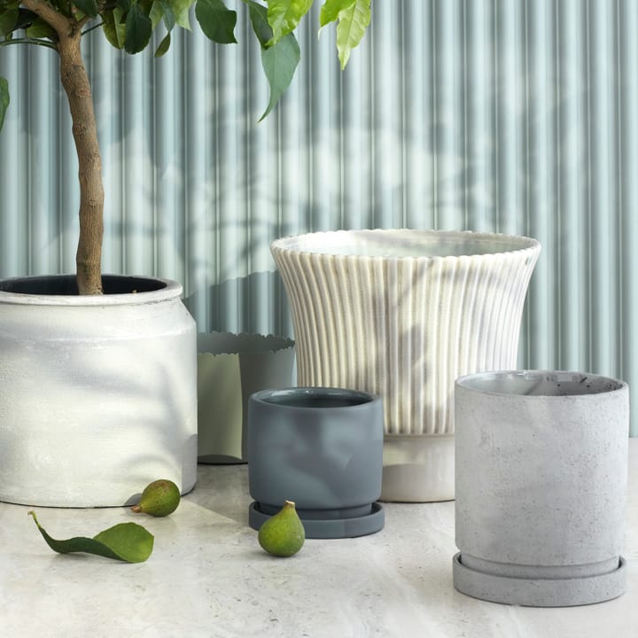 Polaris flower pot with saucer Ø14 cm - ceramic drizzle (grey) - Broste Copenhagen