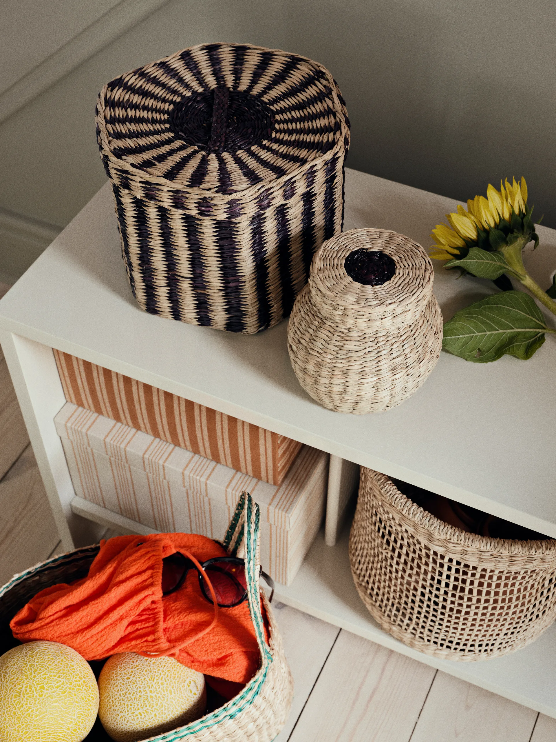 Polly storage box 3 pieces, Natural-black Broste Copenhagen