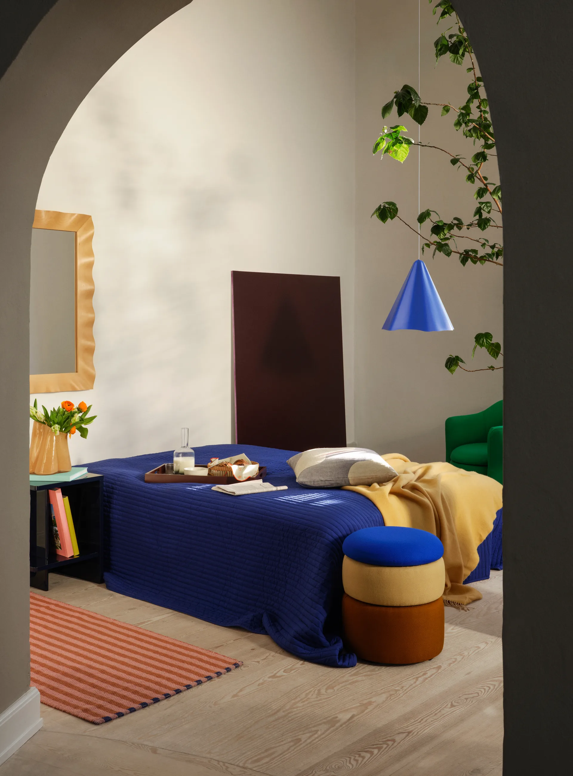 Pond pouffe 42 cm, Blue-sand-ochre Broste Copenhagen