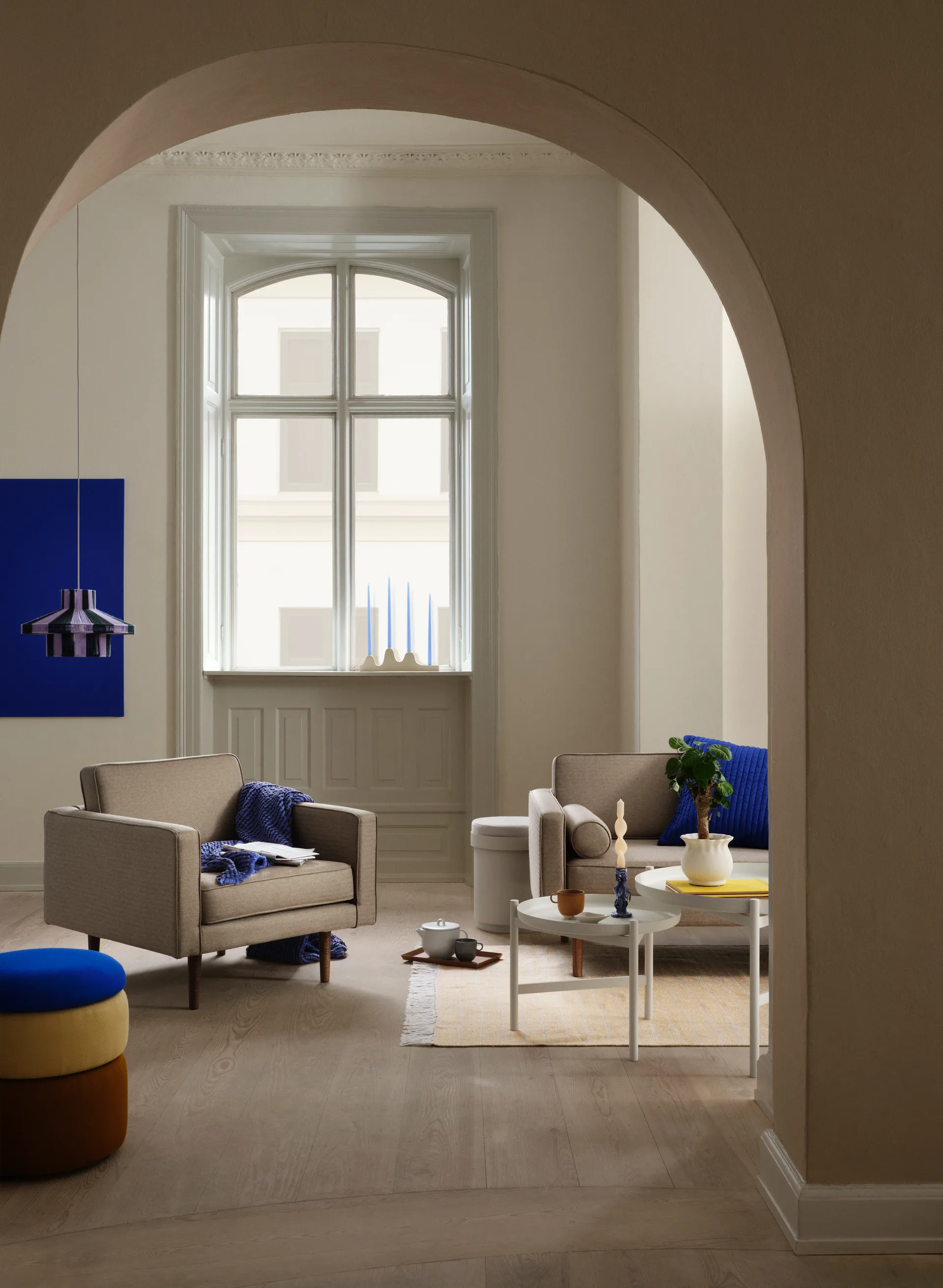 Pond pouffe 42 cm, Blue-sand-ochre Broste Copenhagen