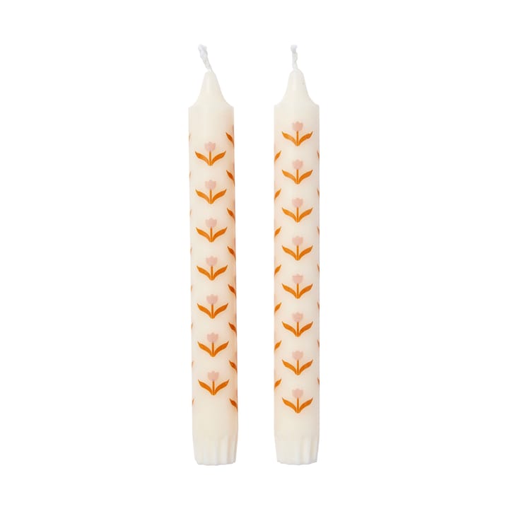 Tulip taper candles 2-pack - White-soft pink - Broste Copenhagen
