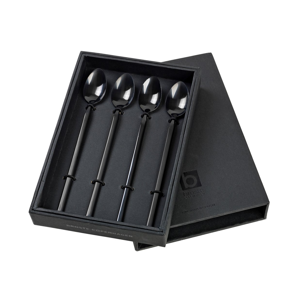 Broste Copenhagen Tvis long spoons 4-pack black | Scandinavian Design | Tea & coffee spoons | Black