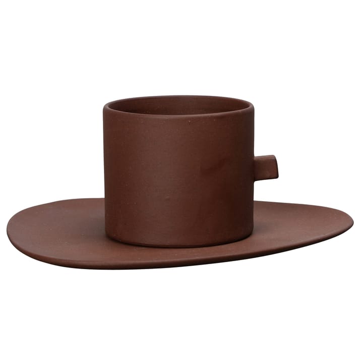 Clay coffee cup with saucer - Brown - By On