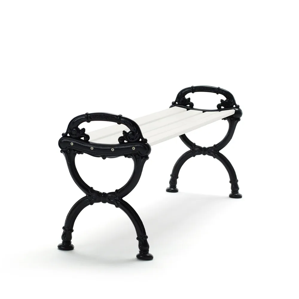 Byarum Bench, White lacquered pine, black stand Byarums bruk