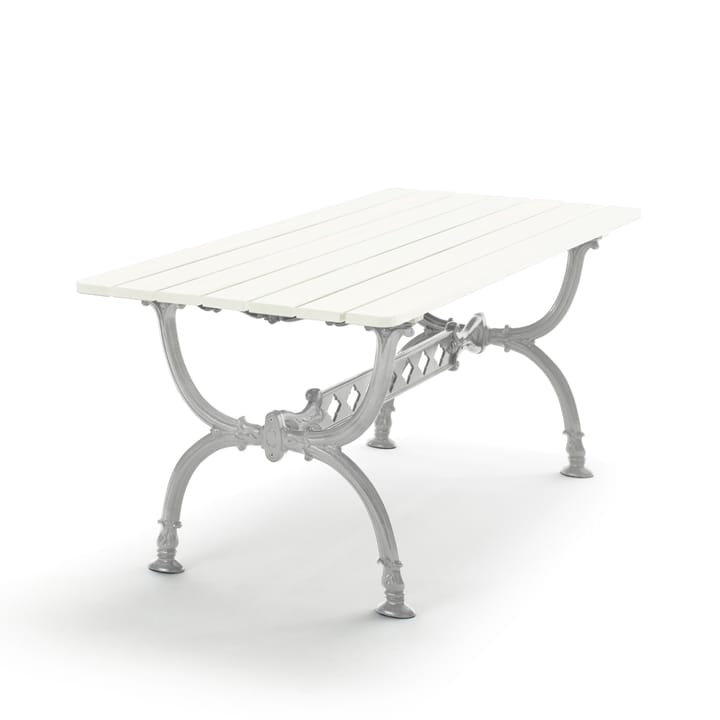 Byarum table 142x72 cm - White lacquered pine, raw aluminum stand - Byarums bruk