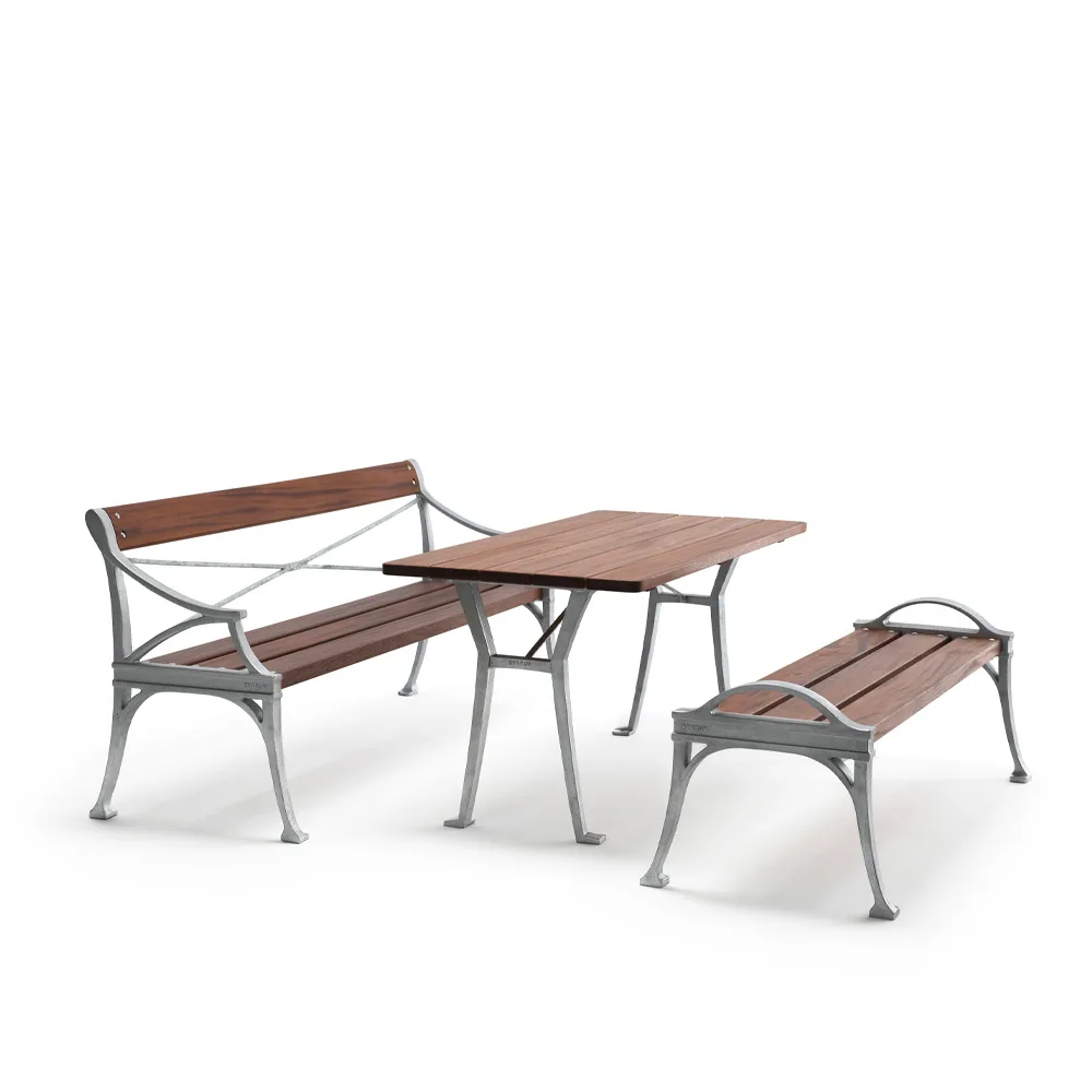 Lessebo table, Mahogany, raw aluminum stand Byarums bruk