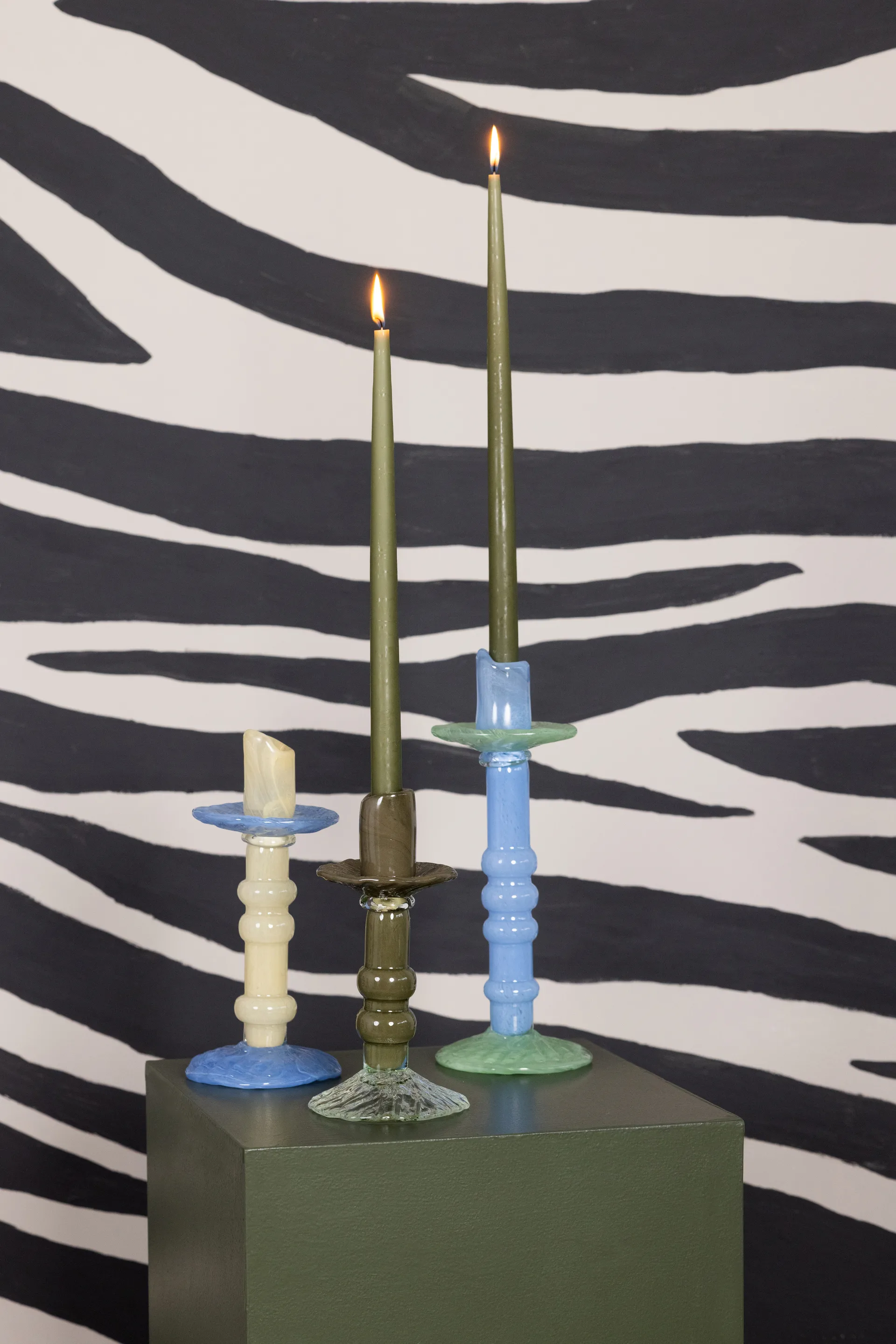 Lara candle holder S 22 cm, Green-clear Byon