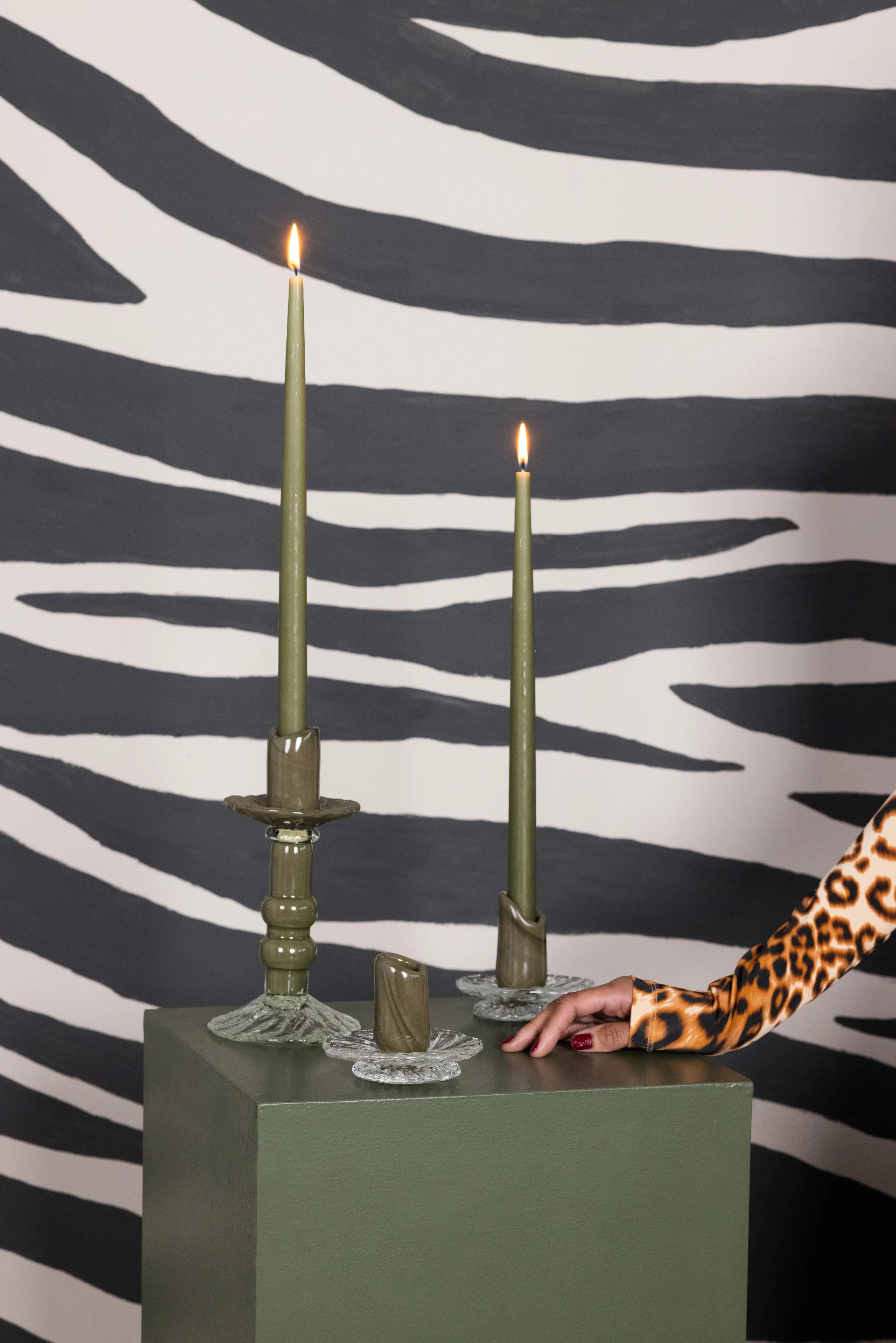 Lara candle holder S 22 cm, Green-clear Byon