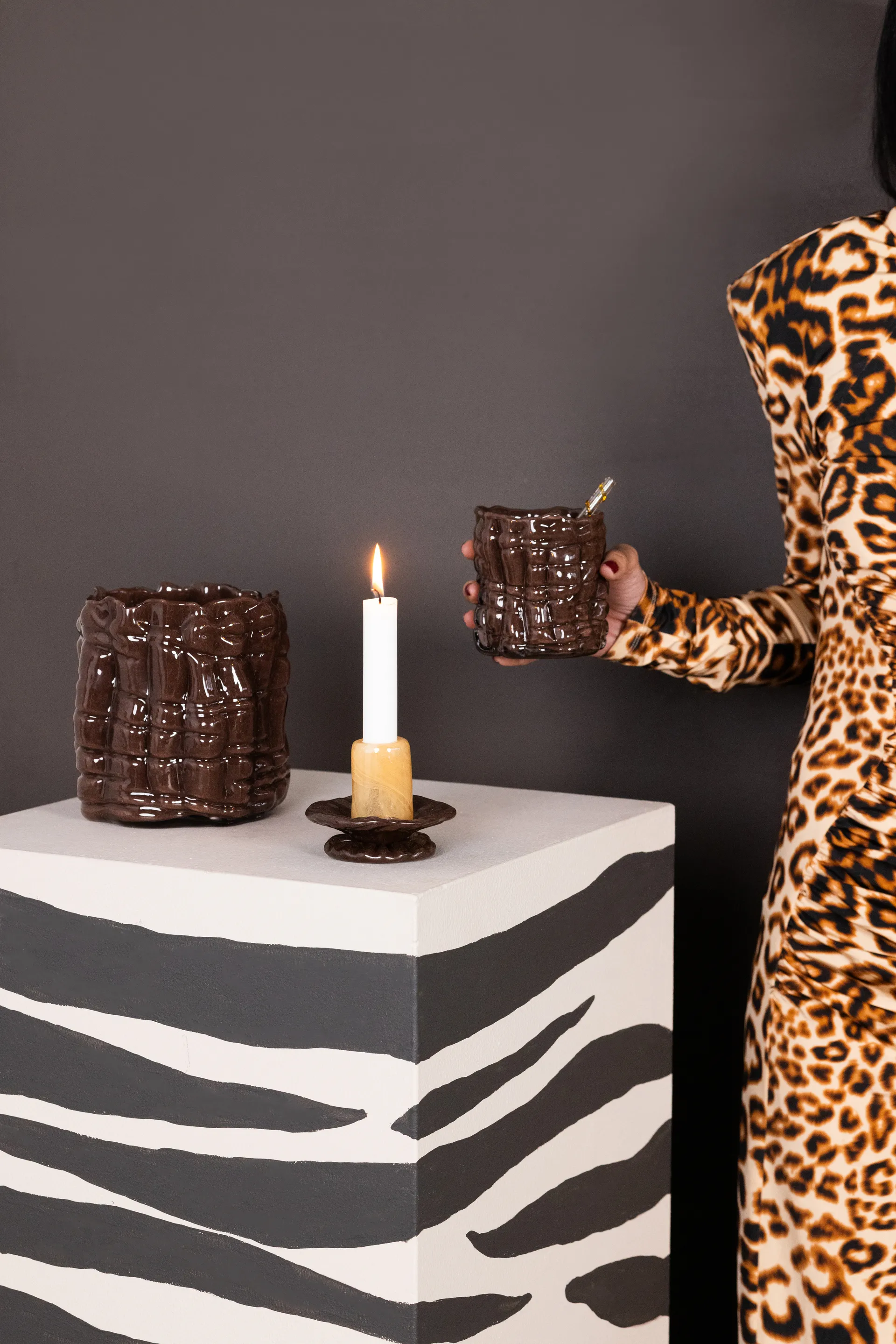 Laranne candle holder Ø15 cm, Brown Byon