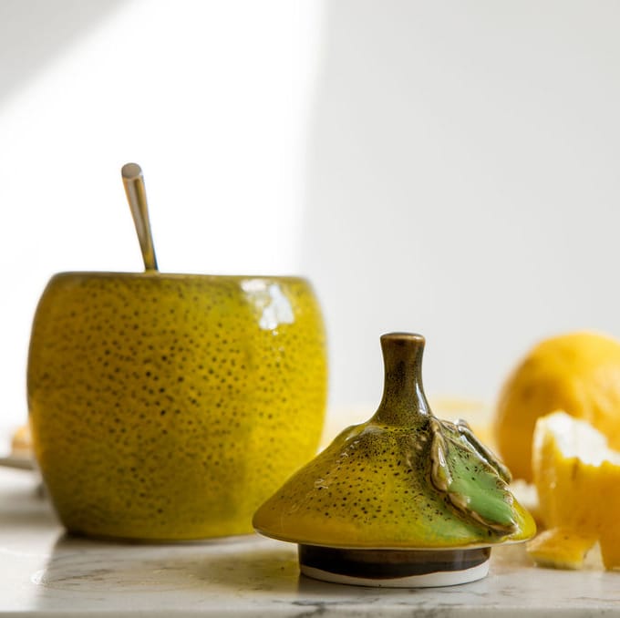 Lemon jam bowl with lid 15.5 cm, yellow Byon