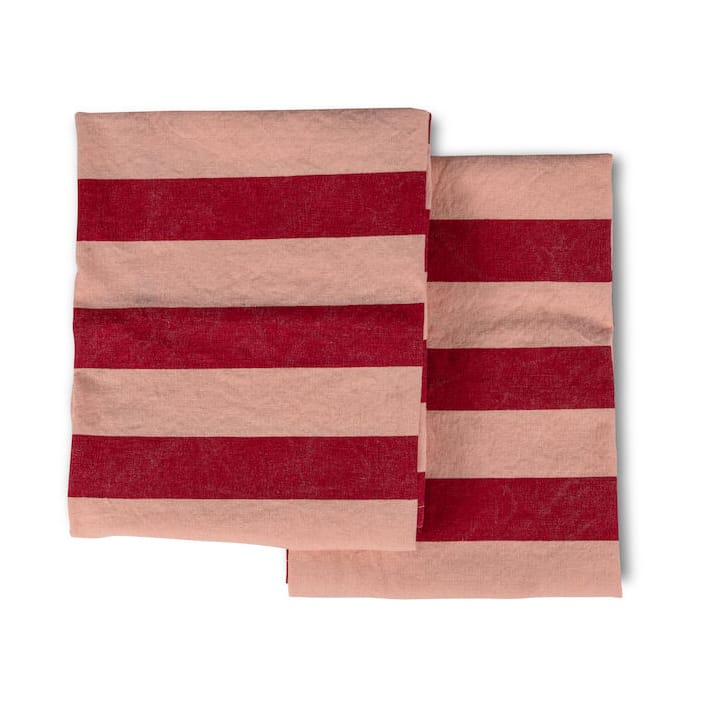Leya stripe kitchen towel 50x70 cm 2-pack - Red-pink - Byon