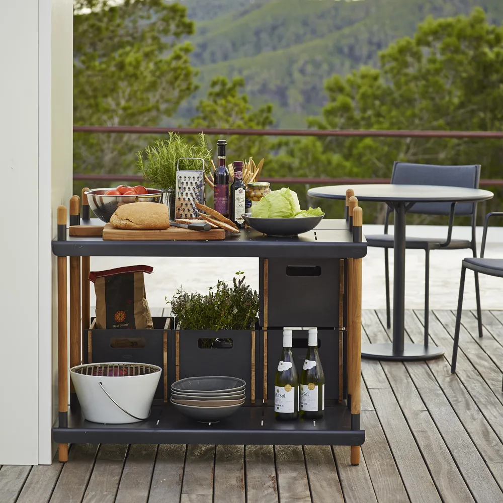 Frame shelving system, Lava grey, low, teak Cane-line