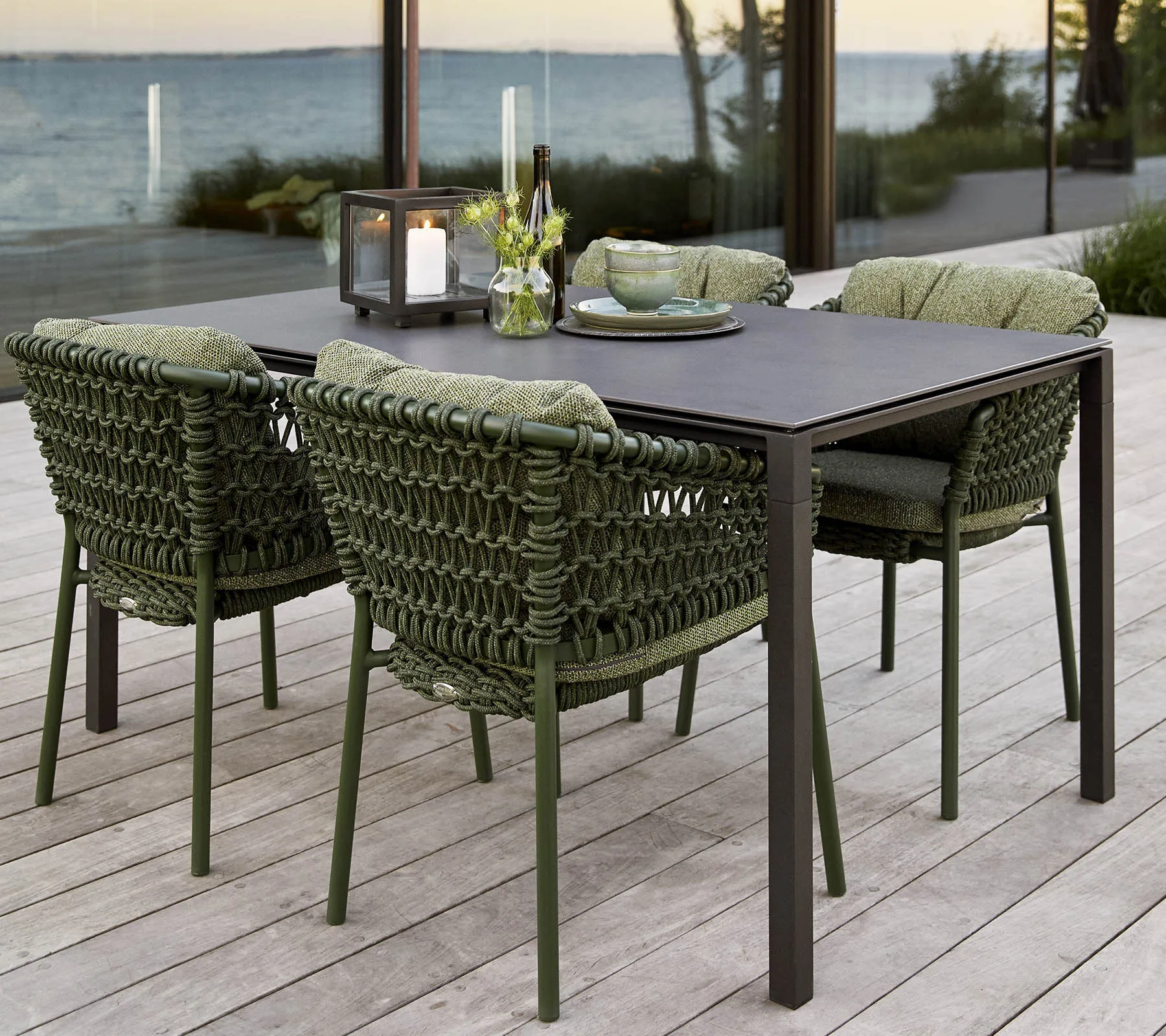 Ocean/Basket/Moments cushion set chair, Wove dark green Cane-line