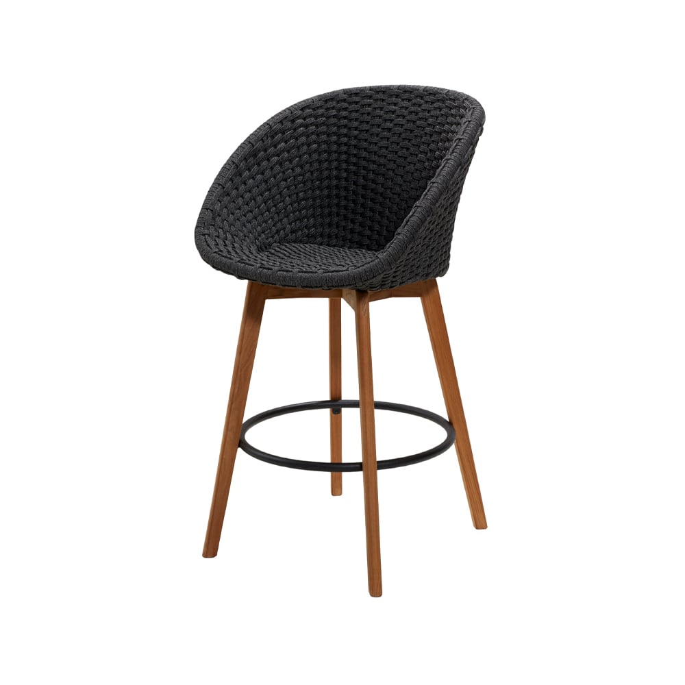 Cane-line Peacock barstool Dark grey, teak legs | Scandinavian Design | Garden chairs | Grey