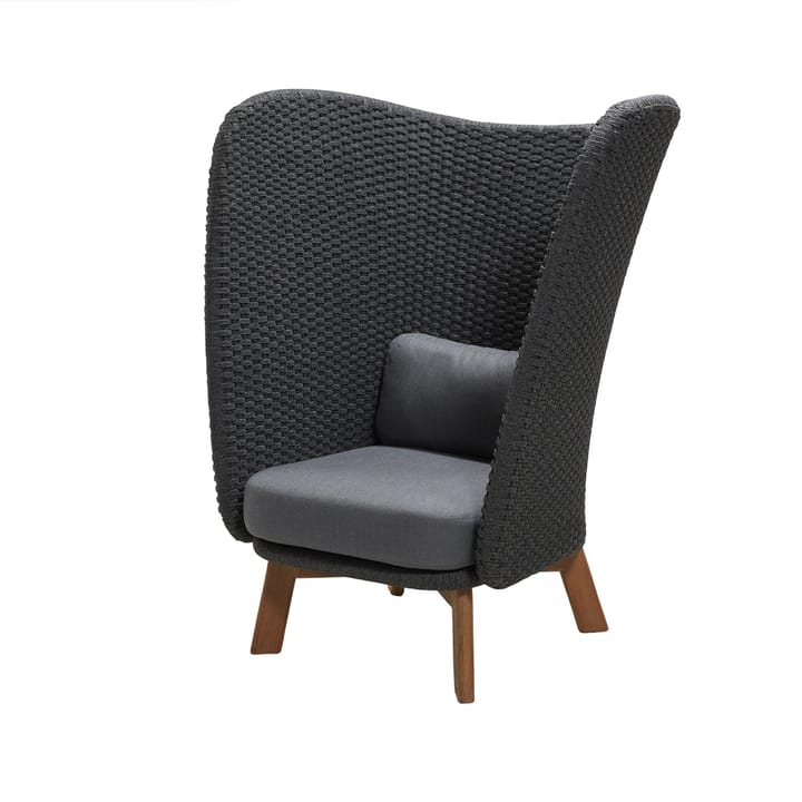 Peacock Highback lounge armchair - Cane-Line Natté dark grey, incl. grey cushions, legs in teak - Cane-line