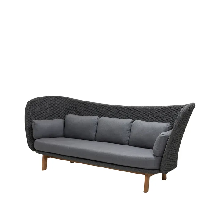 Peacock Wing 3-seater sofa - Cane-Line Natté dark grey, incl. grey cushions, legs in teak - Cane-line