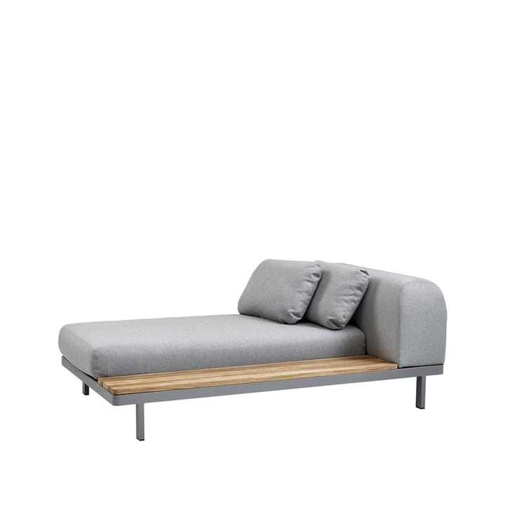 Space chaise longue light grey - Left long side panel teak-grey aluminum frame - Cane-line