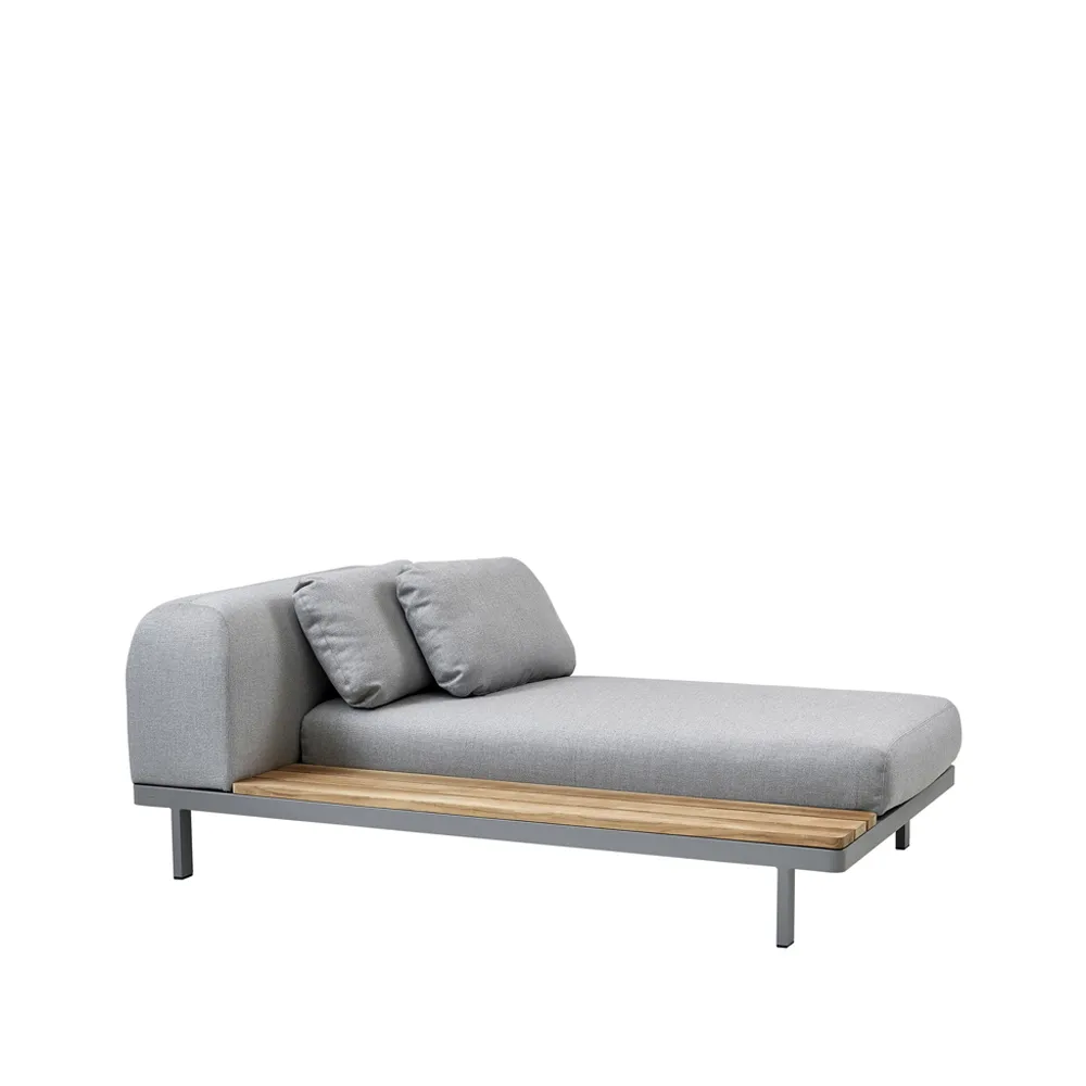 Space chaise longue light grey, Right long side panel teak-grey aluminum frame Cane-line