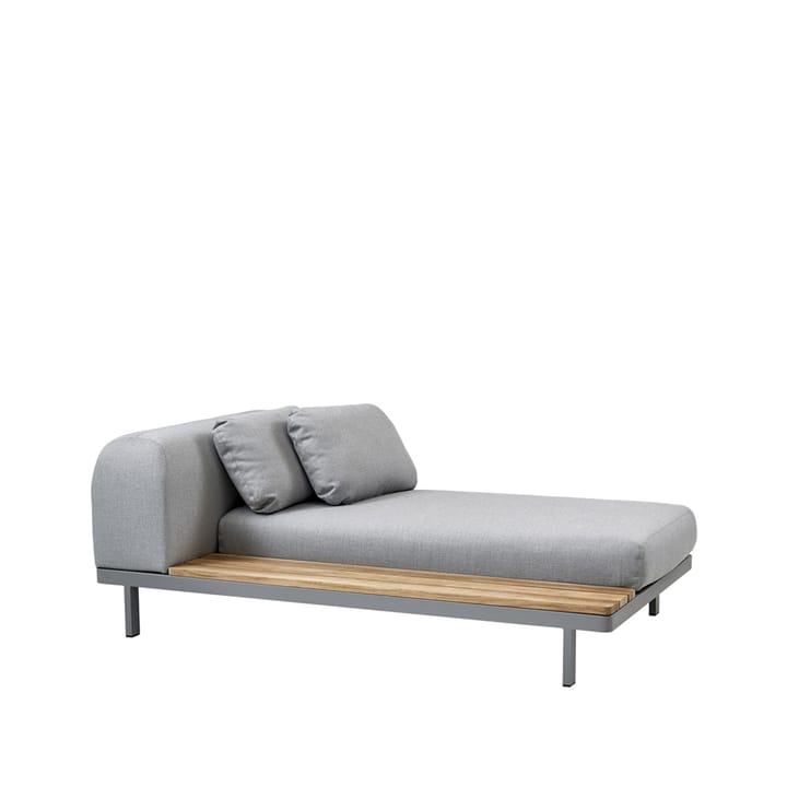 Space chaise longue light grey, Right long side panel teak-grey aluminum frame Cane-line