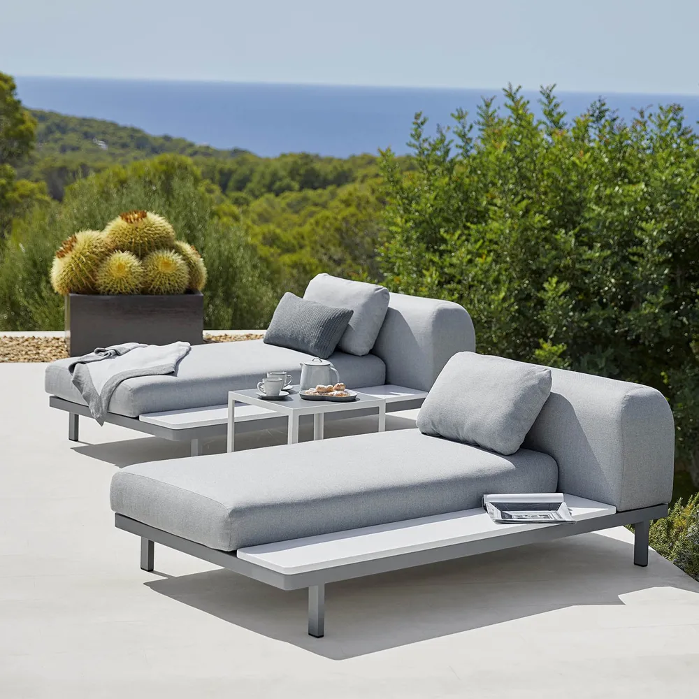 Space chaise longue light grey, Right long side panel teak-grey aluminum frame Cane-line