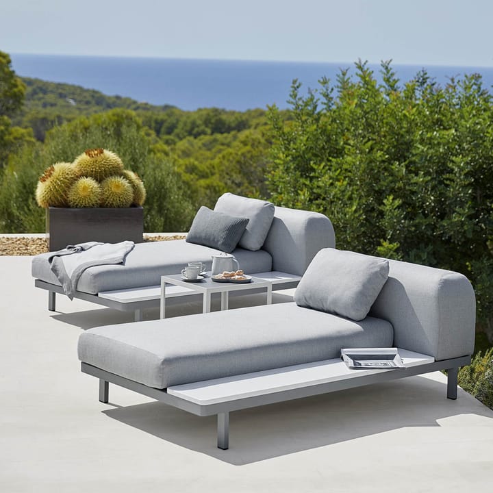 Space chaise longue light grey, Right long side panel teak-grey aluminum frame Cane-line