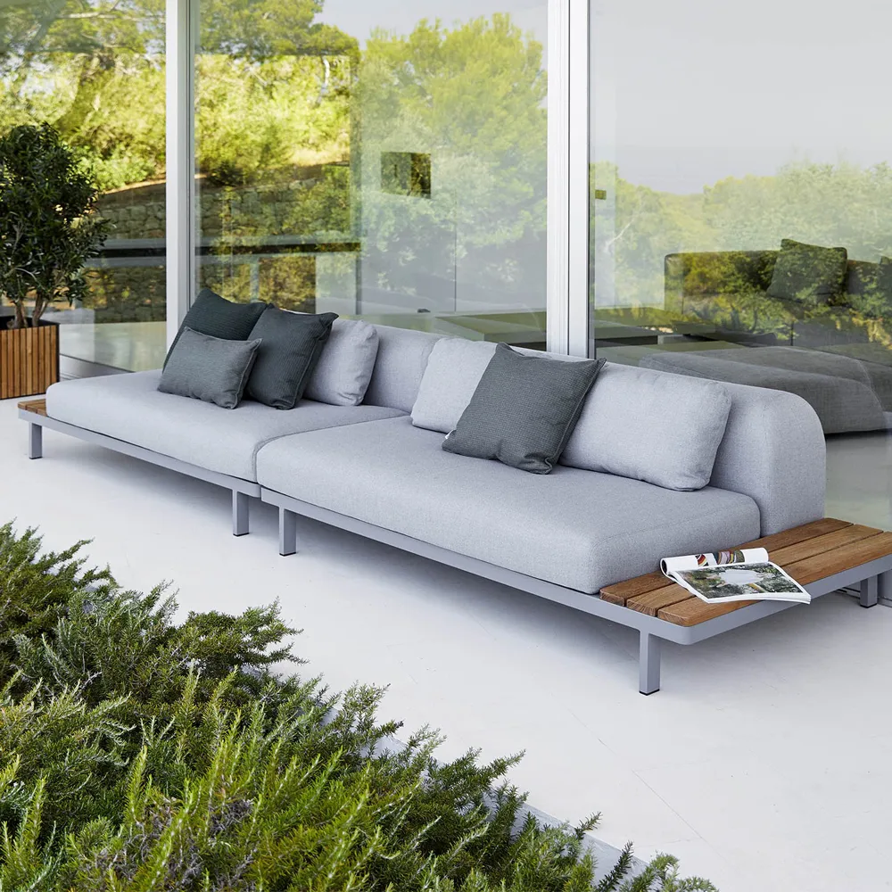 Space modular Sofa 2-seater Light Grey, Right-grey aluminum stand Cane-line