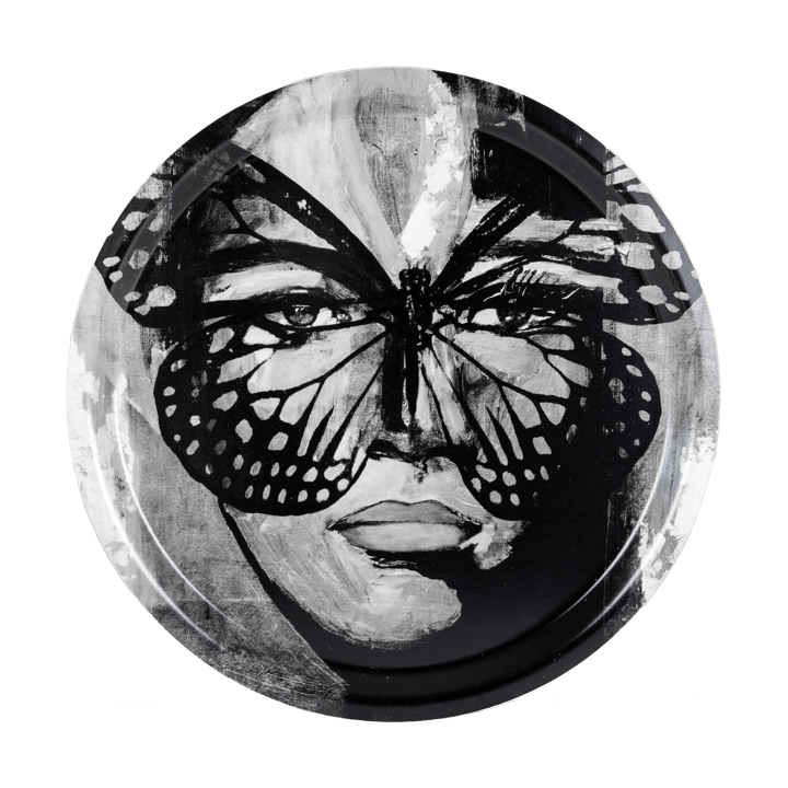 Golden Butterfly tray Ø31 cm - Black-white - Carolina Gynning