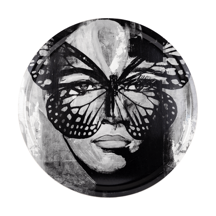 Golden Butterfly tray Ø46 cm - Black-white - Carolina Gynning
