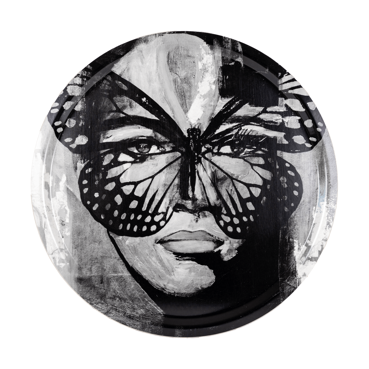 Carolina Gynning Golden Butterfly tray o46 cm Black-white