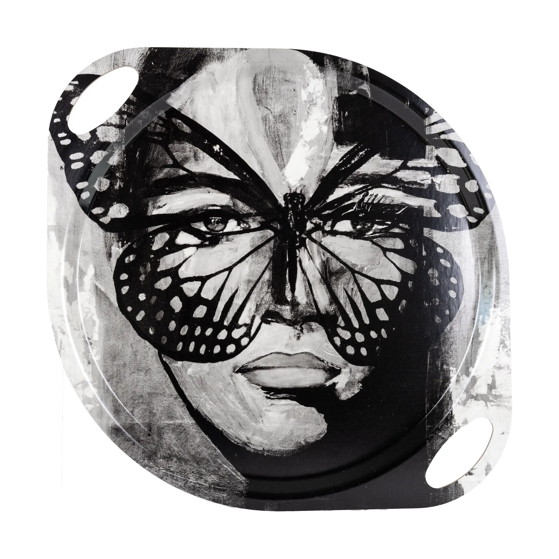 Golden Butterfly tray with handles 38x47 cm, Black-white Carolina Gynning