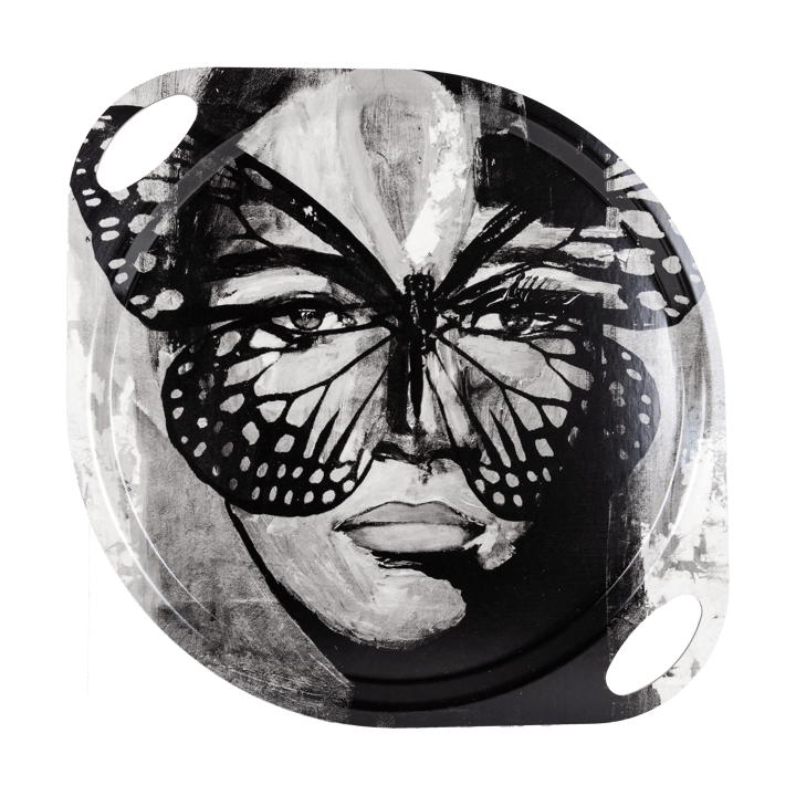 Golden Butterfly tray with handles 38x47 cm - Black-white - Carolina Gynning