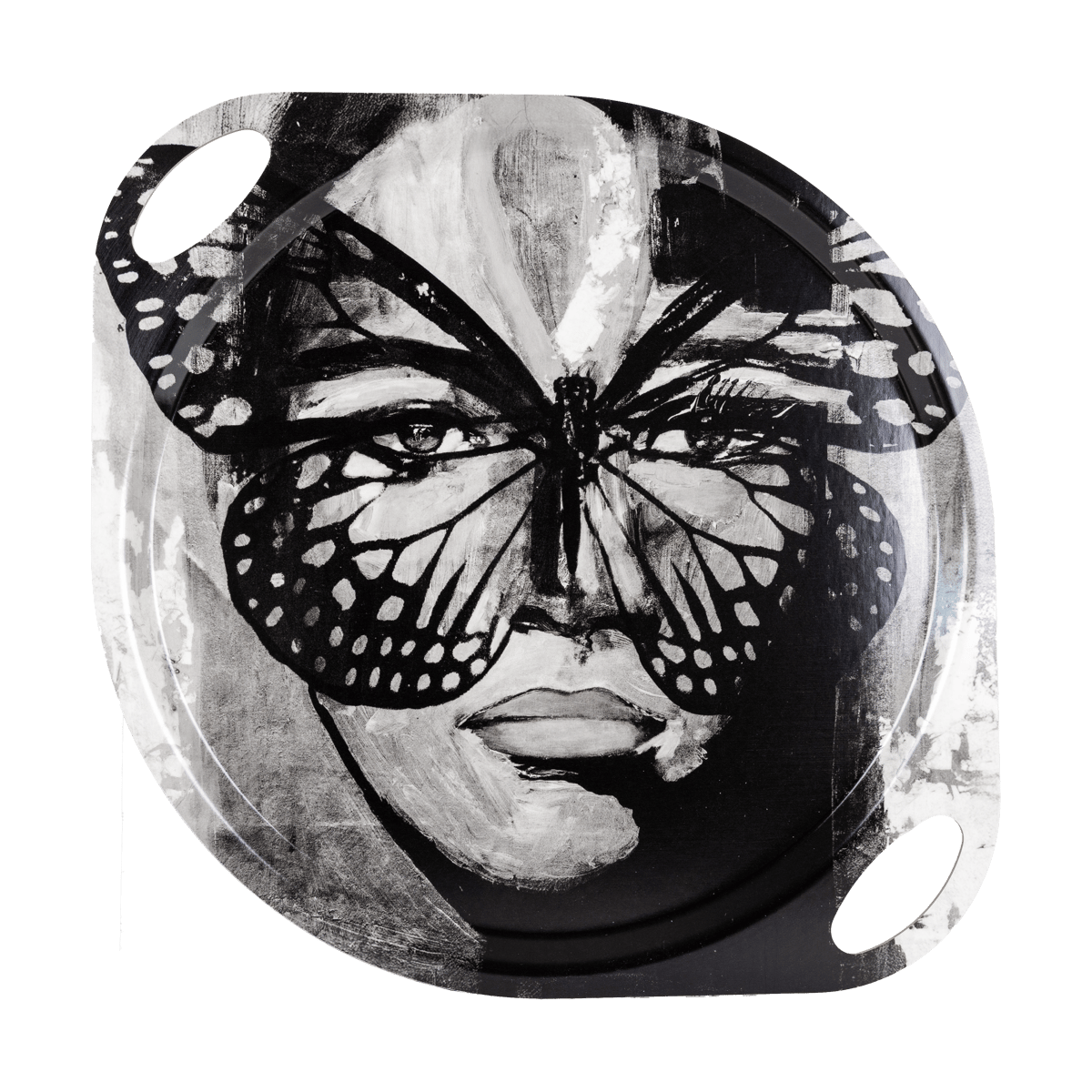 Carolina Gynning Golden Butterfly tray with handles 38x47 cm Black-white