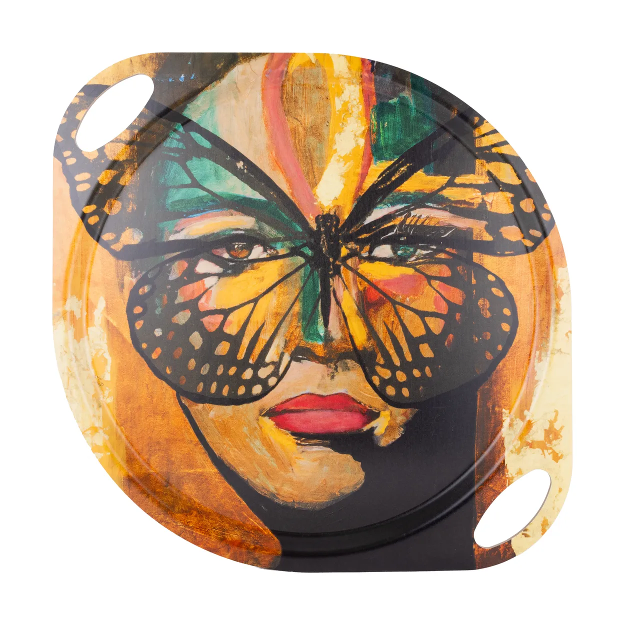 Carolina Gynning Golden Butterfly tray with handles 38x47 cm Orange-black