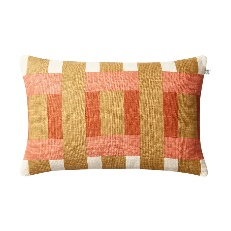 Chhatwal & Jonsson Benaras cushion cover 40x60 cm Khaki-rose-apricot orange