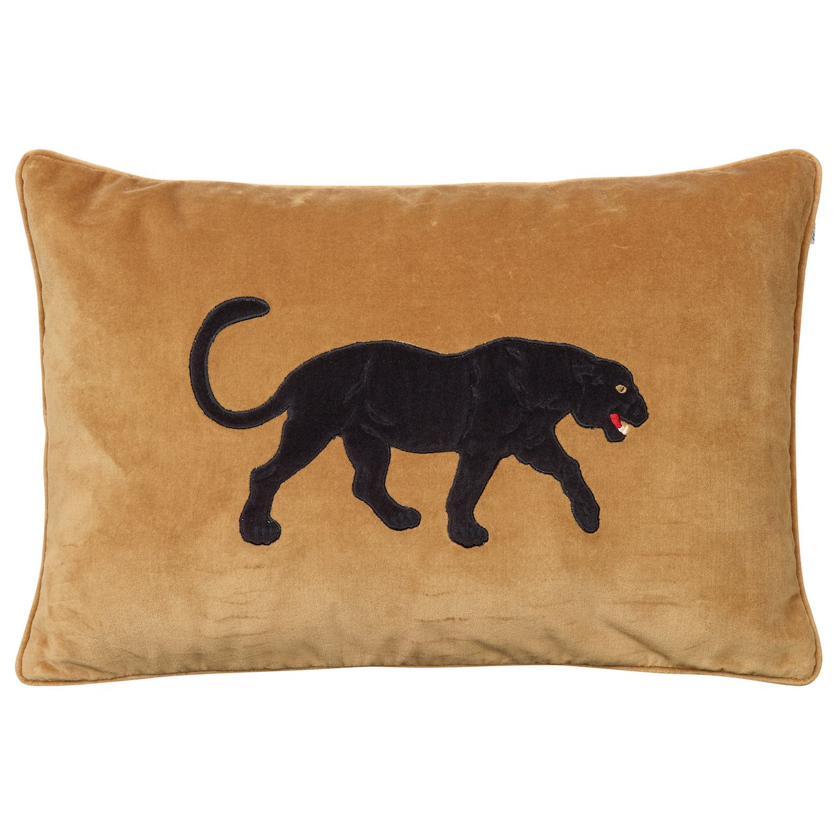Chhatwal & Jonsson Embroidered Black Panther cushion cover 40x60 cm Masala yellow